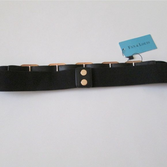 Fan & Louis Belt Black With Goldtone Coins Elastic Snap Closure With Tag Size M main image 8